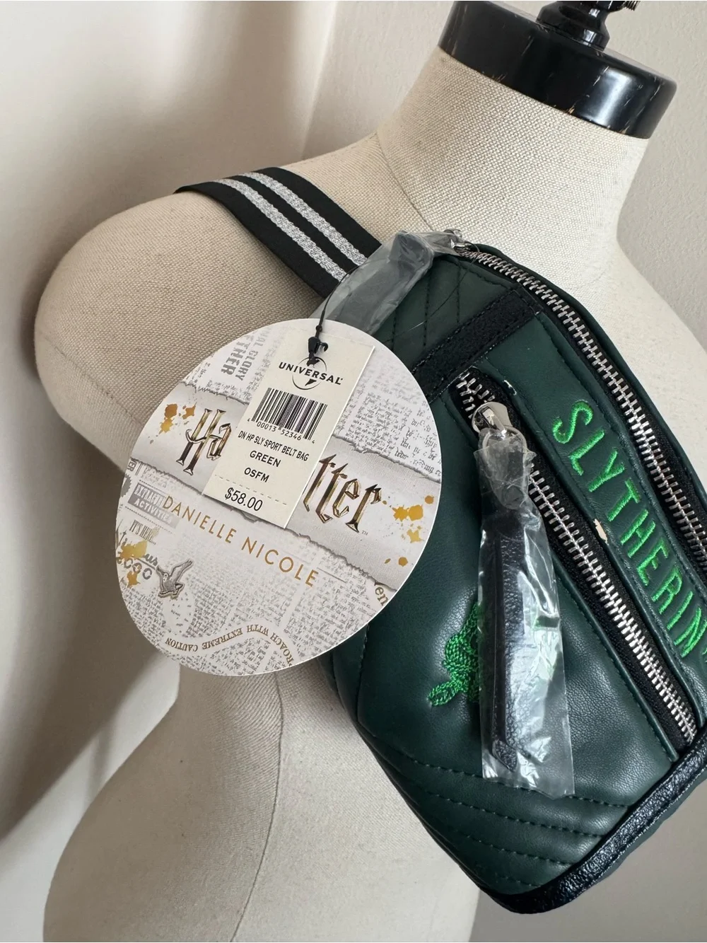 Danielle Nicole Green Quilted Slytherin Crossbody Belt Bag with Black Trim - Picture 3 of 4